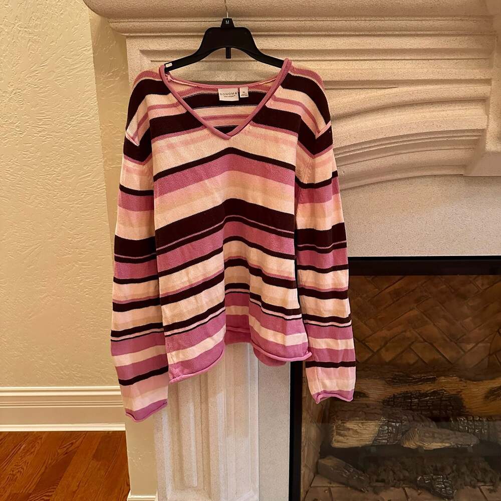 Sonoma Life+Style Striped V-Neck Sweater XL